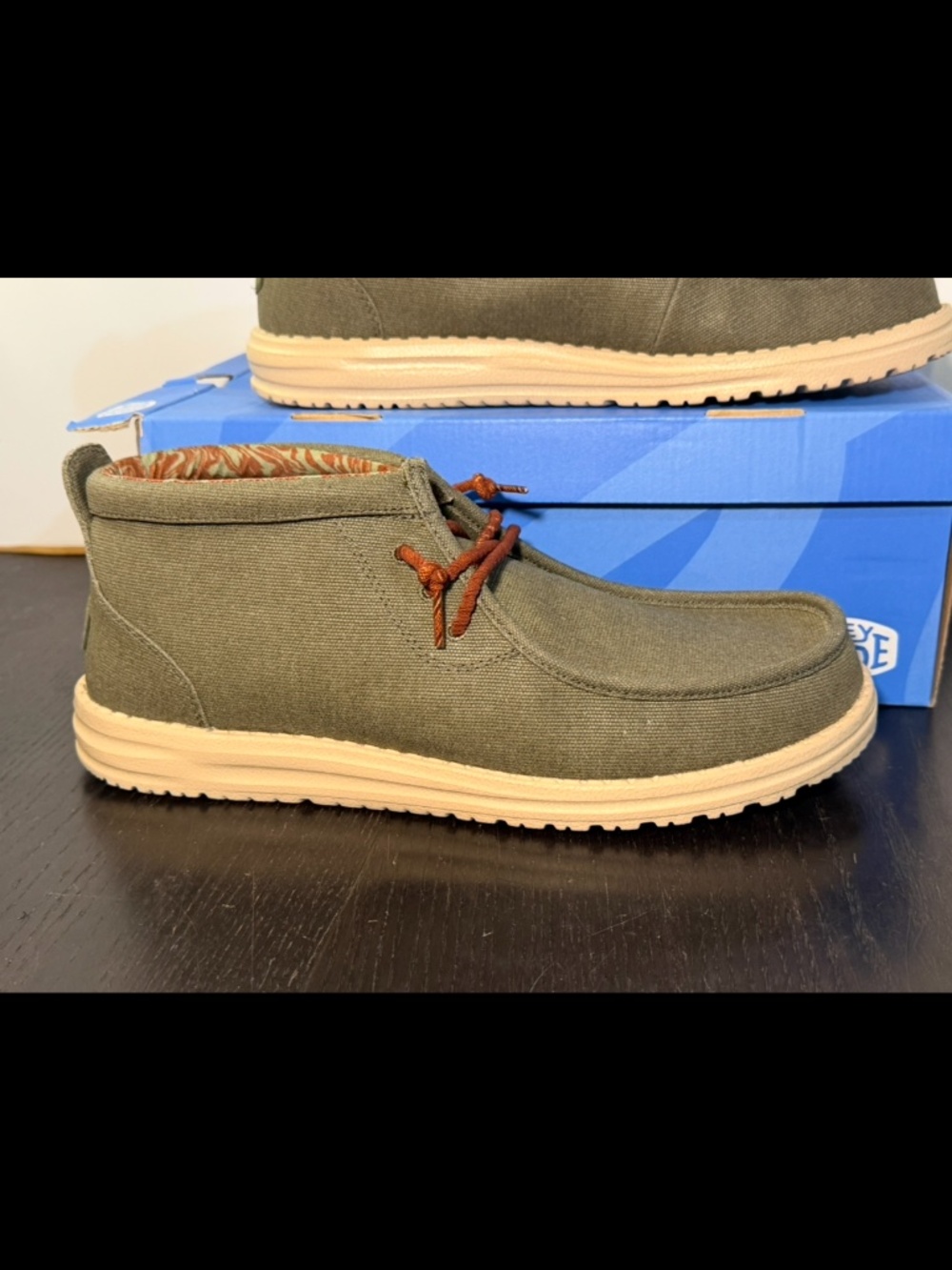 Hey Dude Wally Mid Waxed Canvas Shoes Boots Olive Mens US 13/EU 46
